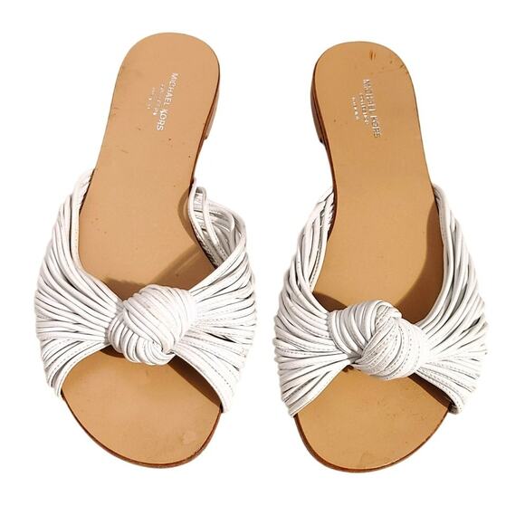 Michael Kors Shoes - Michael Kors Knot Mule Flats Slip On Sandals Leather White  Brown Womens EU 37/7